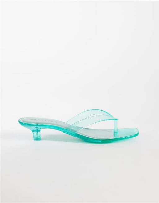 ASOS DESIGN – Holiday – Jelly-Zehenstegsandaletten in Grün mit Pfennigabsatz, 5 von 7