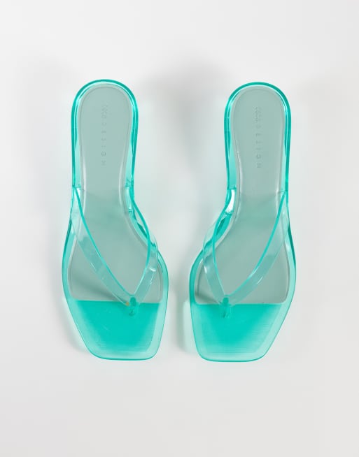 ASOS DESIGN – Holiday – Jelly-Zehenstegsandaletten in Grün mit Pfennigabsatz, 6 von 7