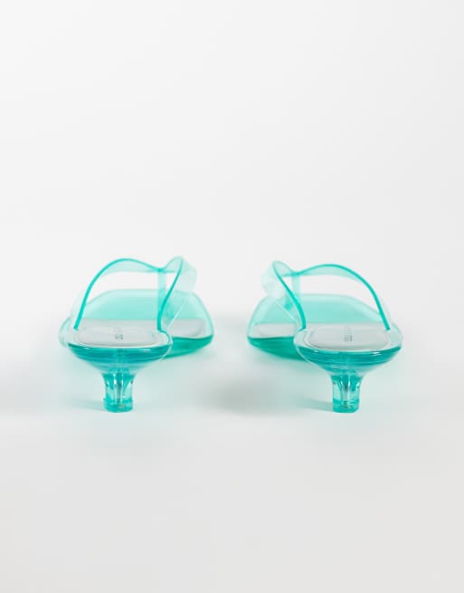 ASOS DESIGN – Holiday – Jelly-Zehenstegsandaletten in Grün mit Pfennigabsatz, 8 von 8