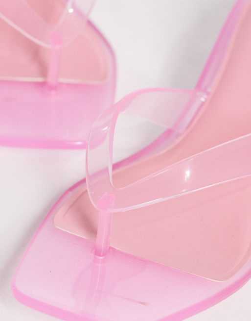ASOS DESIGN – Holiday – Jelly-Zehenstegsandaletten in Rosa mit Kitten-Absatz, 4 von 4
