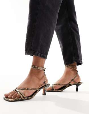 ASOS DESIGN Holiday kitten heeled sandals in snake - ASOS Price Checker