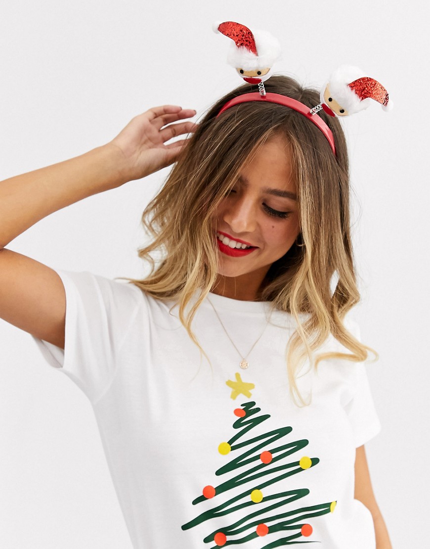 Asos Design Holidays Headband With Santa Claus Boppers-red
