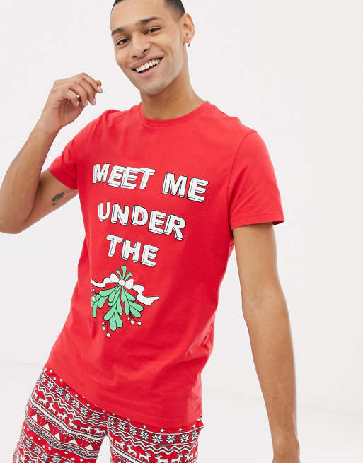 ASOS DESIGNMr & Mrs christmas meet me under the mistletoe boxy tee and  legging pyjama set