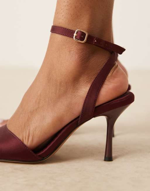 ASOS DESIGN Hollow barely there heeled sandals in burgundy satin