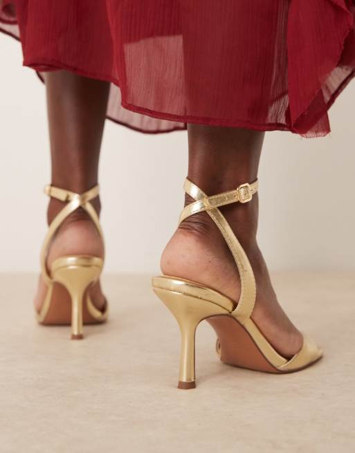 ASOS DESIGN Hollow barely there heeled sandals in gold ASOS