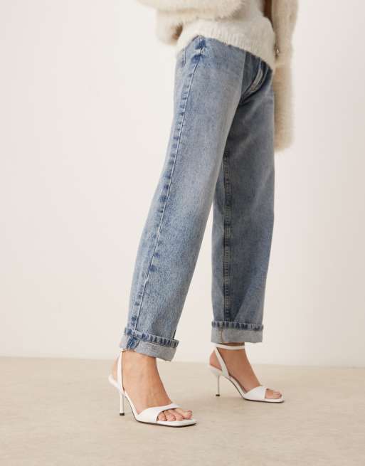 ASOS DESIGN Hollow barely there heeled sandals in white