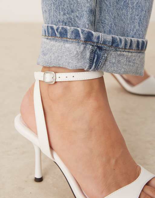 ASOS DESIGN Hollow barely there heeled sandals in white