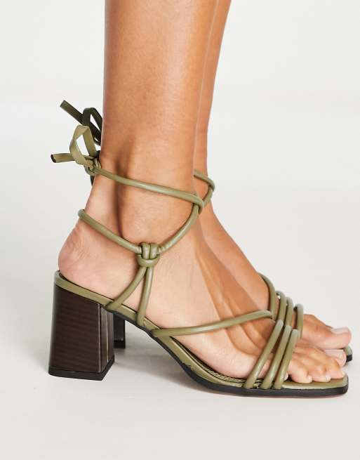 ASOS DESIGN - Hollow - Sandali con tacco medio e allacciatura alla caviglia, colore verde , 4 di 4