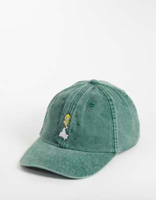 Asos Design Homer Simpson Graphic Washed Cap In Green