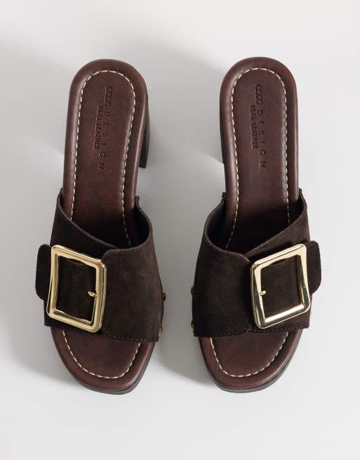 ASOS DESIGN - Hometown - Sabots style mules à talon et boucle oversize en daim de qualité supérieure - Chocolat, 2 de 4