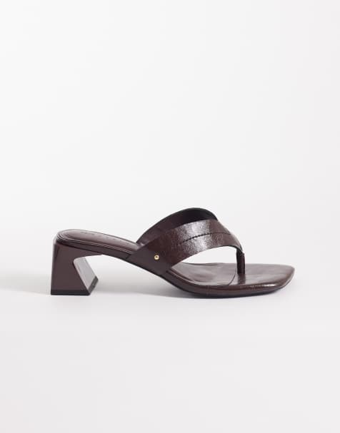 ASOS DESIGN Honest toe thong block heeled sandals in chocolate - view 1