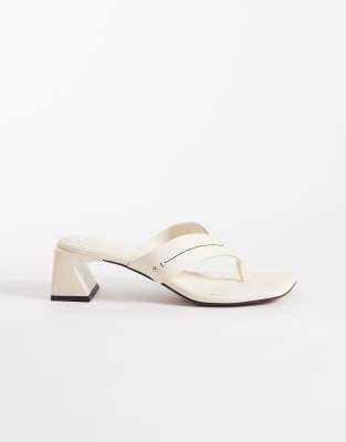 Asos Design Honest Toe Thong Block Heeled Sandals In White