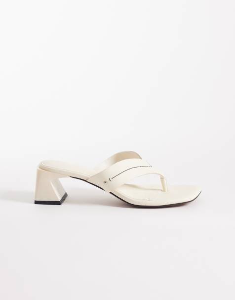 ASOS DESIGN Honest toe thong block heeled sandals in off white - view 1