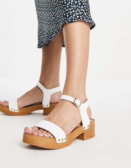 ASOS DESIGN Honestly mid heel clog sandals in white