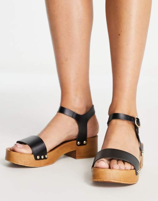 ASOS DESIGN Honestly mid heeled clog sandals in black ASOS