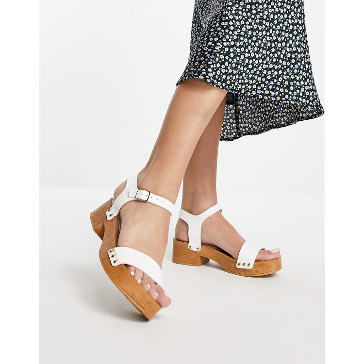 ASOS DESIGN Honestly mid heeled clog sandals in white ASOS