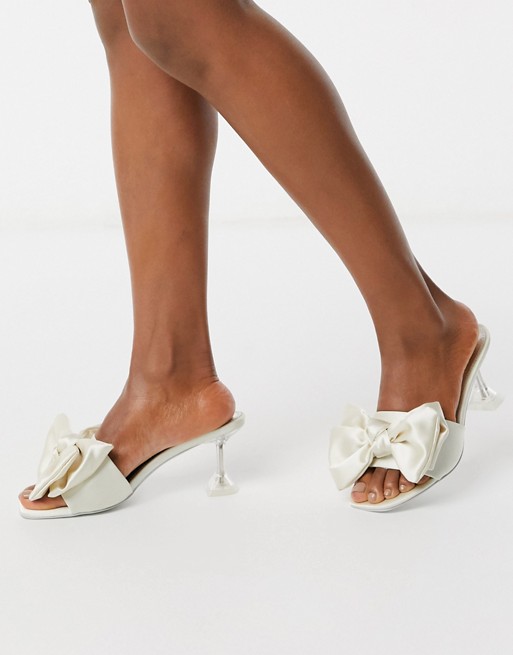 ASOS DESIGN Honesty bow mules with flared heel in ivory