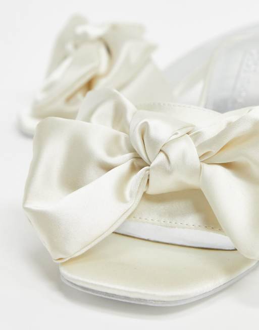 ASOS DESIGN Honesty bow mules with flared heel in ivory, 2 of 4