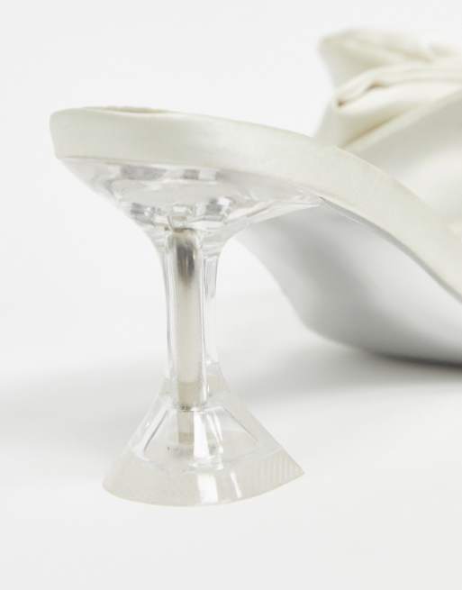 ASOS DESIGN Honesty bow mules with flared heel in ivory, 3 of 4
