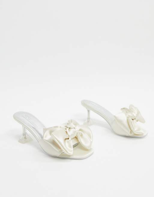 ASOS DESIGN Honesty bow mules with flared heel in ivory, 4 of 4