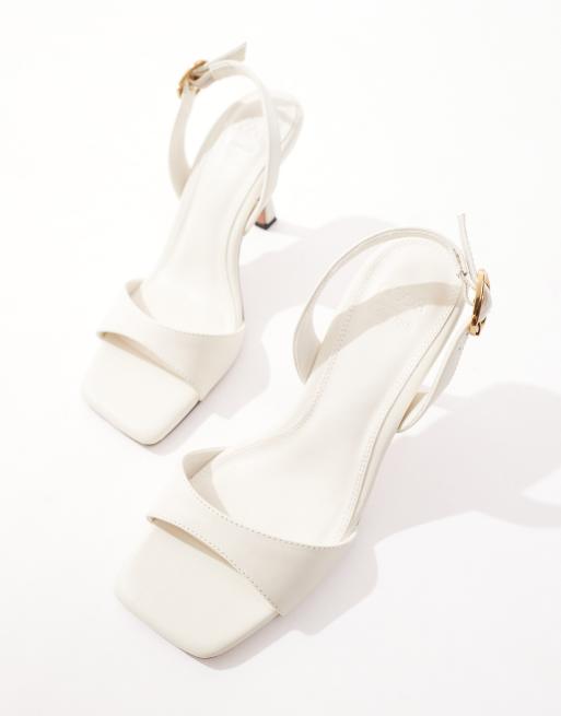 ASOS DESIGN Honesty leather mid heeled sandals in off white ASOS