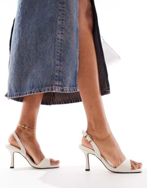ASOS DESIGN - Honesty - Leren sandalen met halfhoge hak in gebroken wit