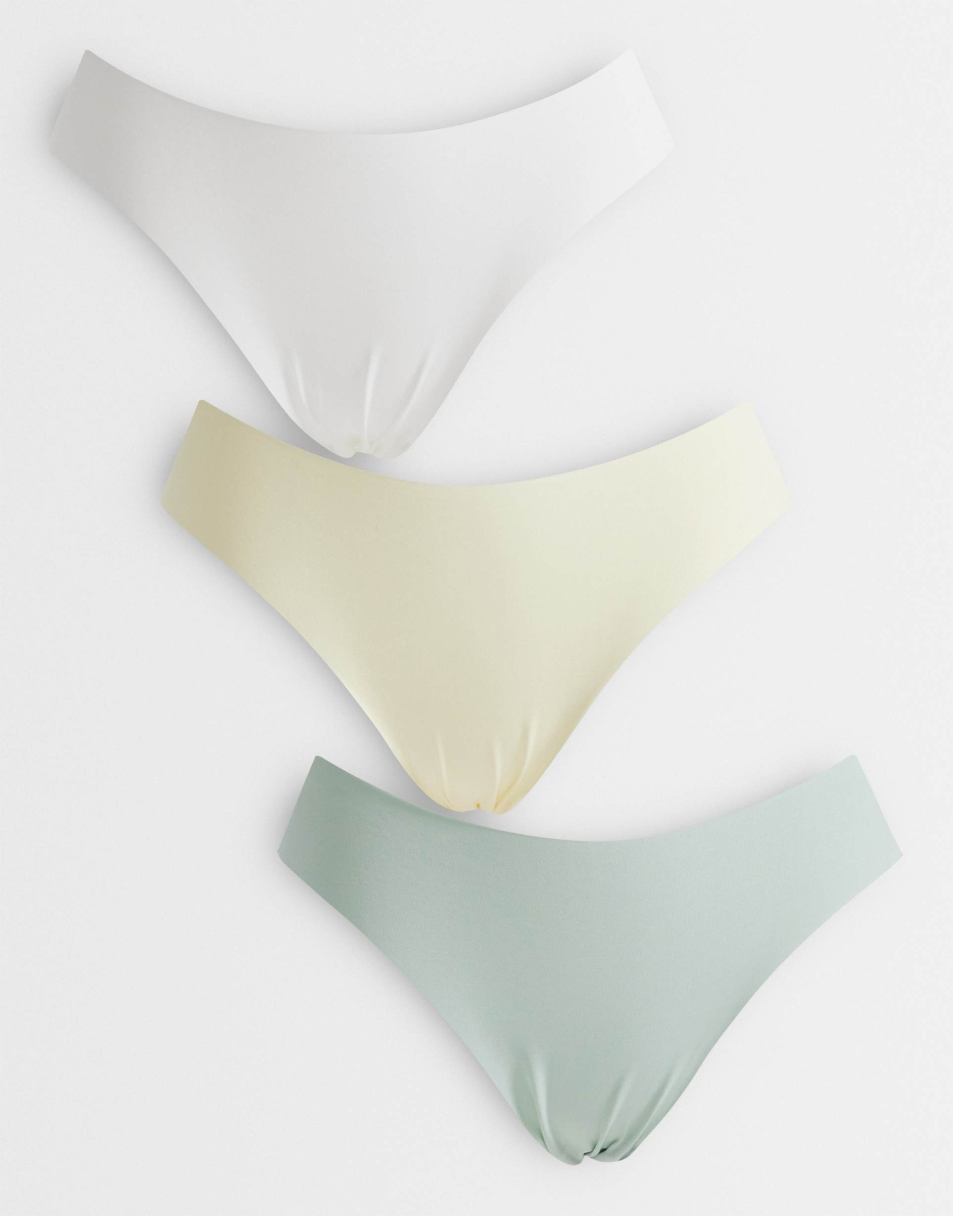 asos design honey 3 pack no vpl brazilian briefs in sage, buttermilk & white