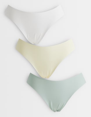 Honey - 3er-Pack nicht sichtbare brasilianische Slips in Salbeigrün, Buttermilchgelb und Weiß-Bunt Bunt M