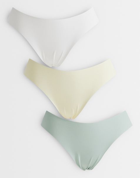 ASOS DESIGN – Honey – 3er-Pack nicht sichtbare brasilianische Slips in Salbeigrün, Buttermilchgelb und Weiß - view 1