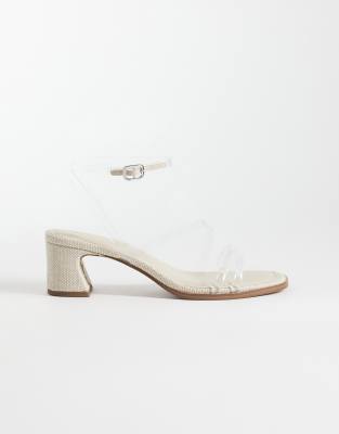 ASOS DESIGN Honeybee mid block heeled sandals in natural and clear