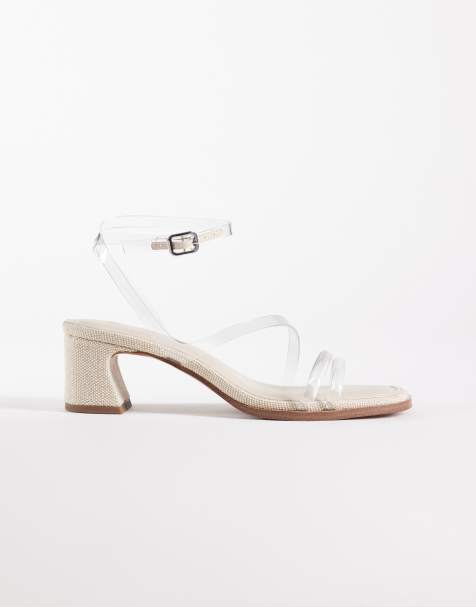 ASOS DESIGN Honeybee mid block heeled sandals in natural and clear - view 1