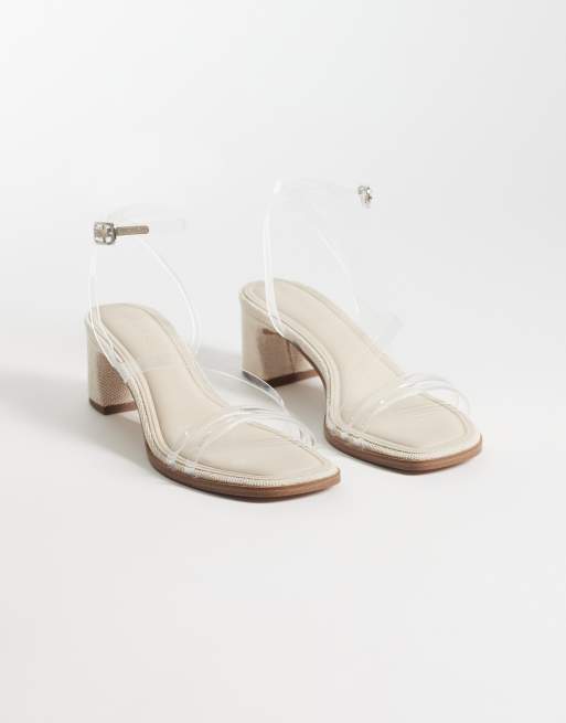 ASOS DESIGN Honeybee mid block heeled sandals in natural and clear, 2 of 4