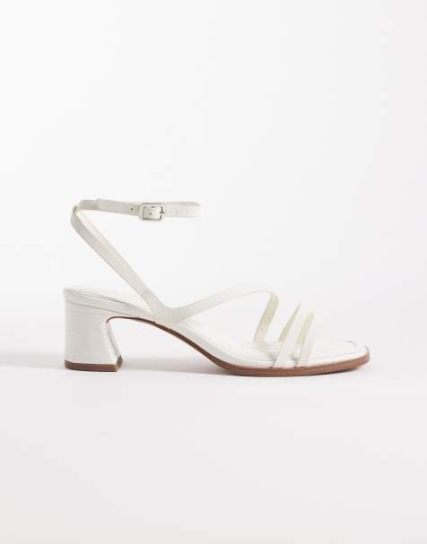ASOS DESIGN Honeybee mid block heeled sandals in off-white croc - view 1