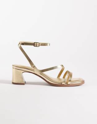 ASOS DESIGN - Honeybee - Sandalen in Gold mit mittelhohem Blockabsatz-Goldfarben
