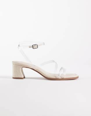 ASOS DESIGN - Honeybee - Sandalen in Natur und Transparent mit mittelhohem Blockabsatz