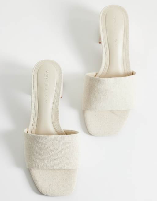 ASOS DESIGN - Honeycomb - Muiltjes met halfhoge hak en brede pasvorm in natuurlijk linnen, 3 van 4
