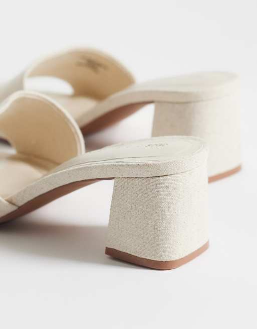 ASOS DESIGN - Honeycomb - Muiltjes met halfhoge hak en brede pasvorm in natuurlijk linnen, 4 van 4