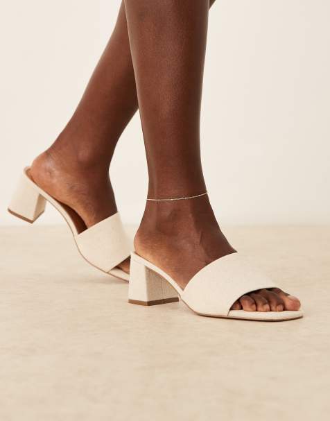 ASOS DESIGN – Honeycomb – Mules med naturlig linne, halvhög klack och bred passform - view 1