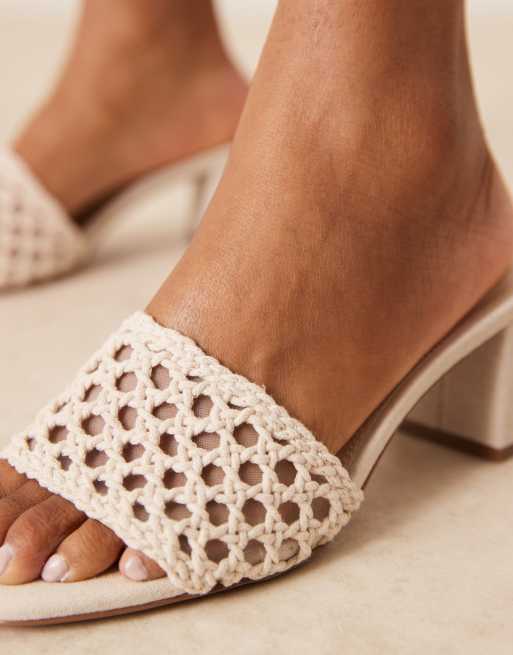 ASOS DESIGN honeycomb weave detail mid heel mules in off-white