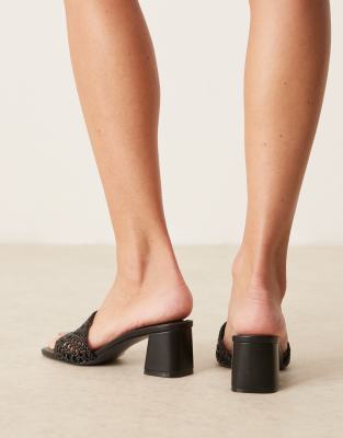Asos Design Honeycomb Weave Detail Mid Heeled Mules In Black
