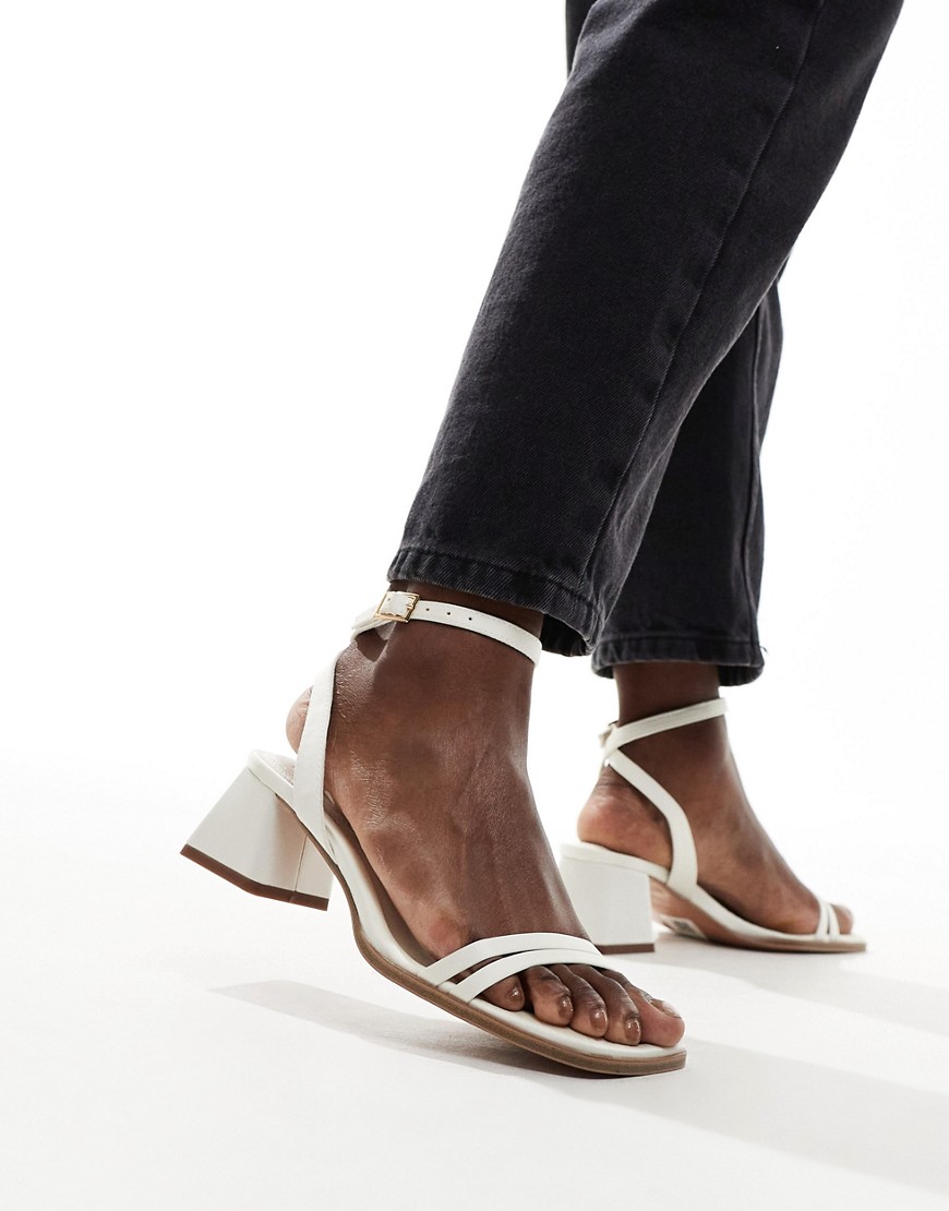 ASOS DESIGN Honeydew mid block heeled sandals in ivory-White