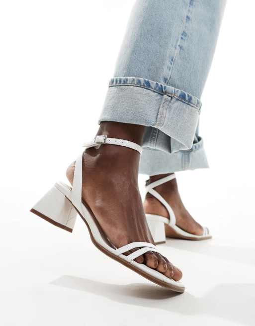 ASOS DESIGN Honeydew mid block heeled sandals in white, 3 of 4