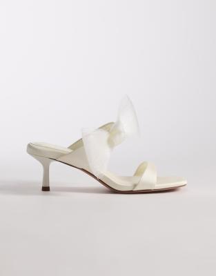 Honeymoon - Mules à talon mi-haut et détail naud en satin - Ivoire-Blanc 41
