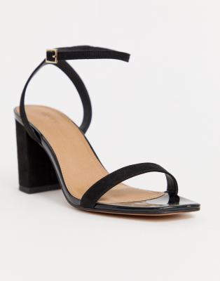 black barely there sandals mid heel