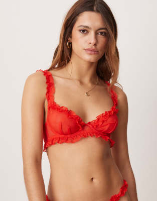 ASOS DESIGN - Honor - Bügel-BH aus Spitze in Rot mit Rüschenkante