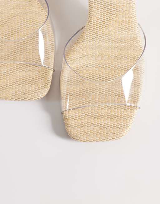 ASOS DESIGN Honour barely there block mid heel sandals in clear and natural, 2 of 4