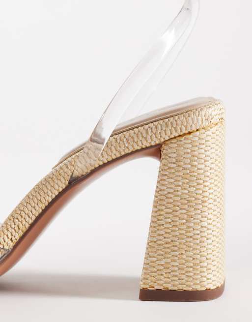ASOS DESIGN Honour barely there block mid heel sandals in clear and natural, 4 of 4