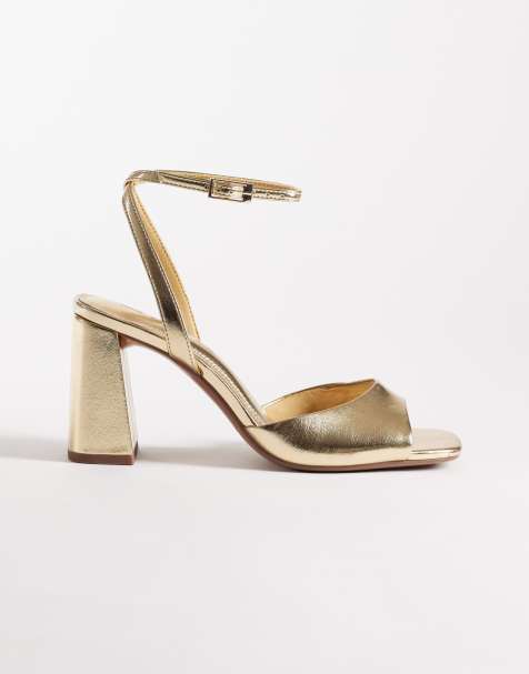 ASOS DESIGN - Honour - Minimalistische sandalen met brede pasvorm en halfhoge blokhak in goud - view 1