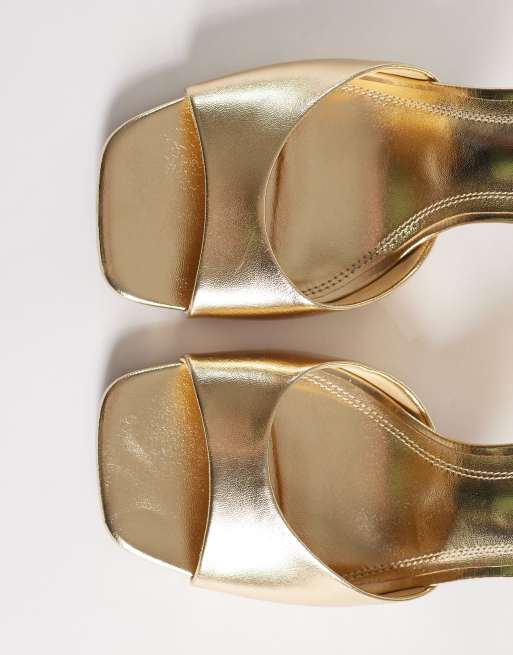 ASOS DESIGN - Honour - Minimalistische sandalen met halfhoge blokhak in goud, 4 van 4