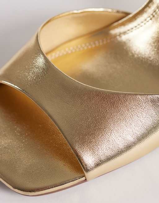 ASOS DESIGN - Honour - Sandali effetto nudo con tacco medio largo color oro, 3 di 4